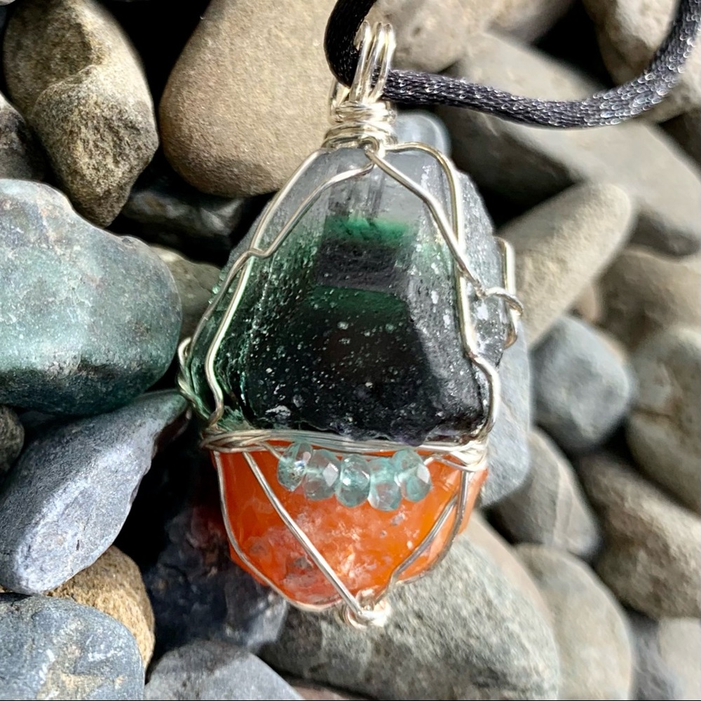 Forest Fluorite, Fire Opal & Apatite Bead Necklace - Picture 14 of 14
